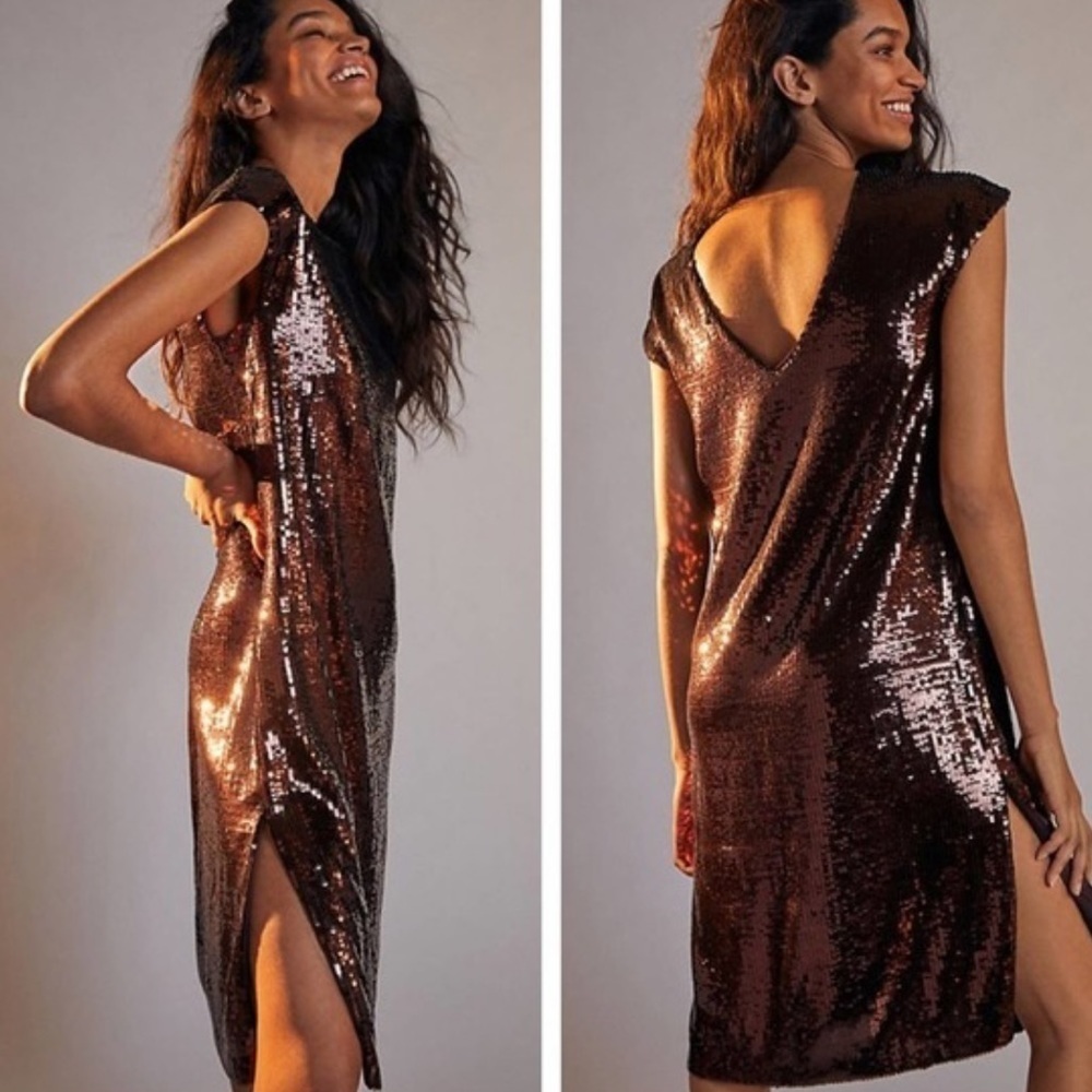 NEW Anthropologie Maeve Brown Sequin Dress Size XS Party Cocktail Designer‎